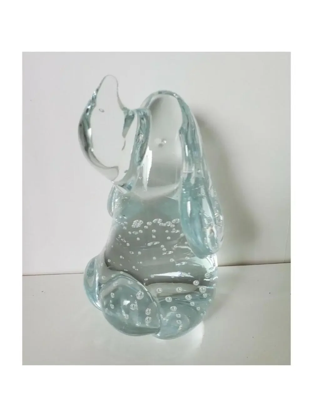 Clear Bullicante Art Glass Elephant Paperweight Figurine Decor Trunk up 4.5”